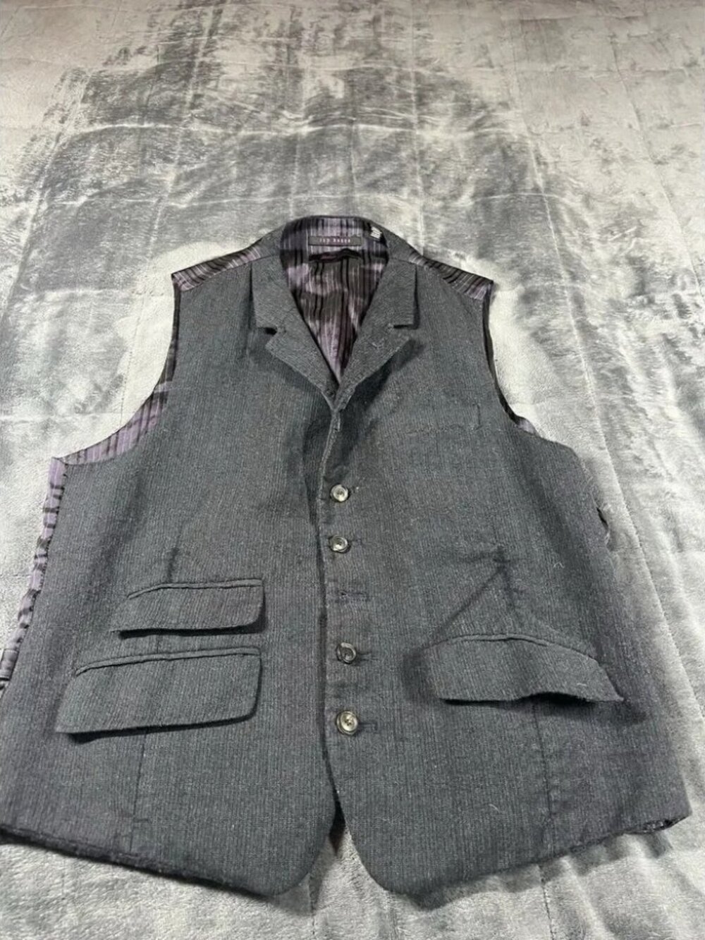 TED BAKER Wool Debonair‎ Purple Navy Blue Button Front Sleeveless Vest 40R